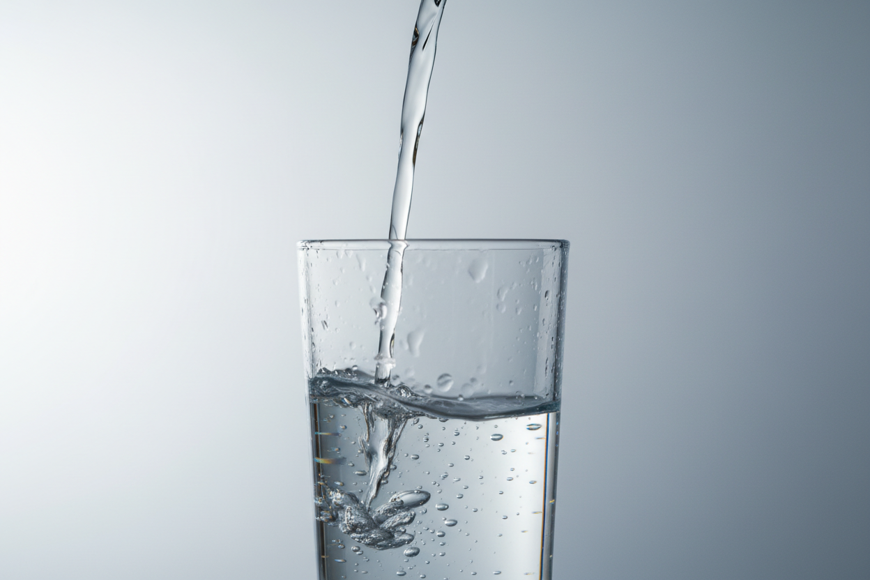 clean pure water pouring into a glass